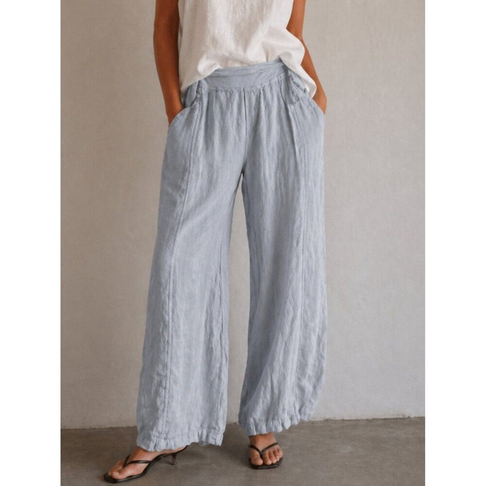 Cosmo 100% Linen Pants Wide Leg Flowy Blue Resort Wear M/L Lightweight
